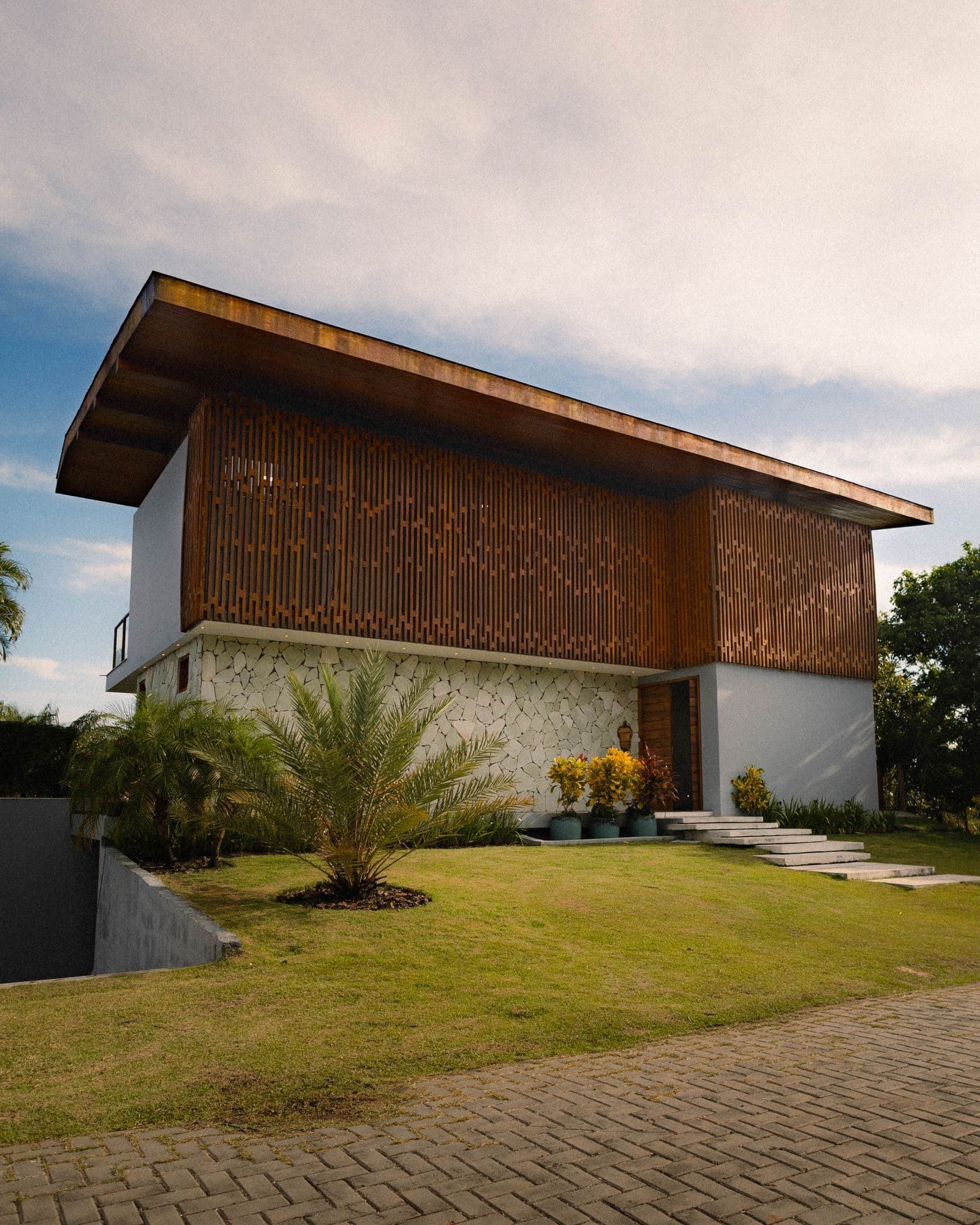 Visualization: covered terrace with warm wood ceiling