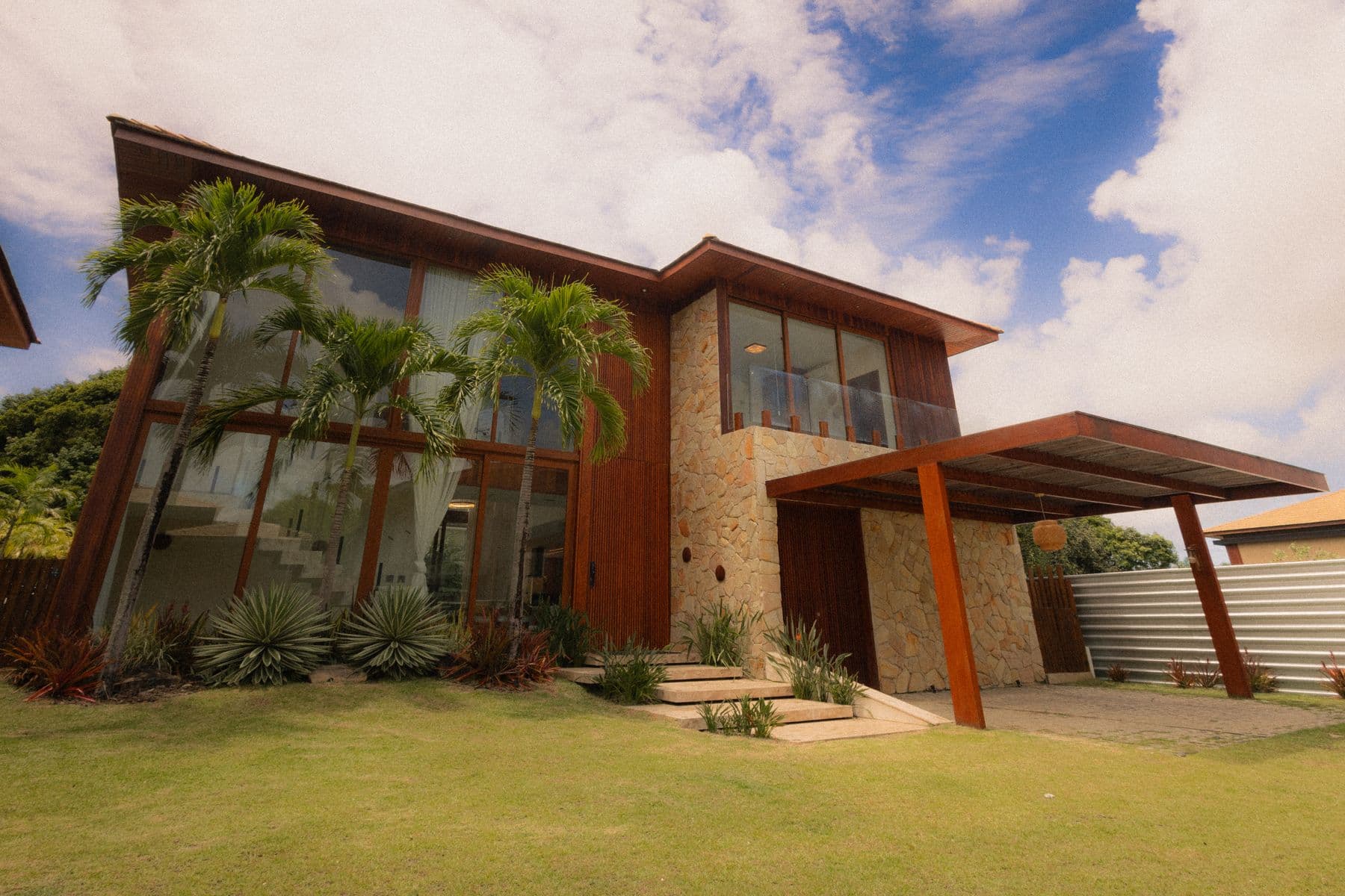 The Stone House: visualization of a stone-clad residence with deep shade